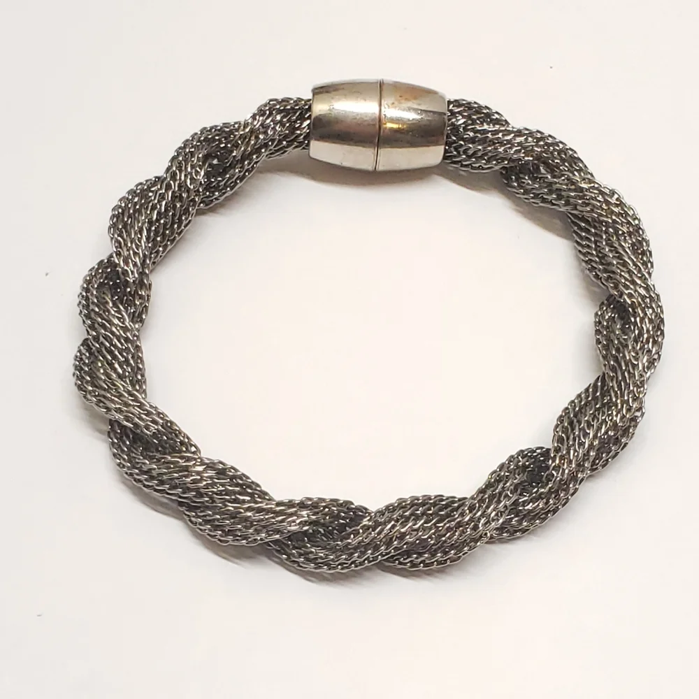 Silver Tone Mesh Twist Bracelet Statement Bracelet